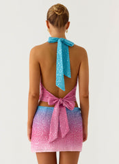 One More Time Sequin Knit Mini Skirt - Disco Ombre