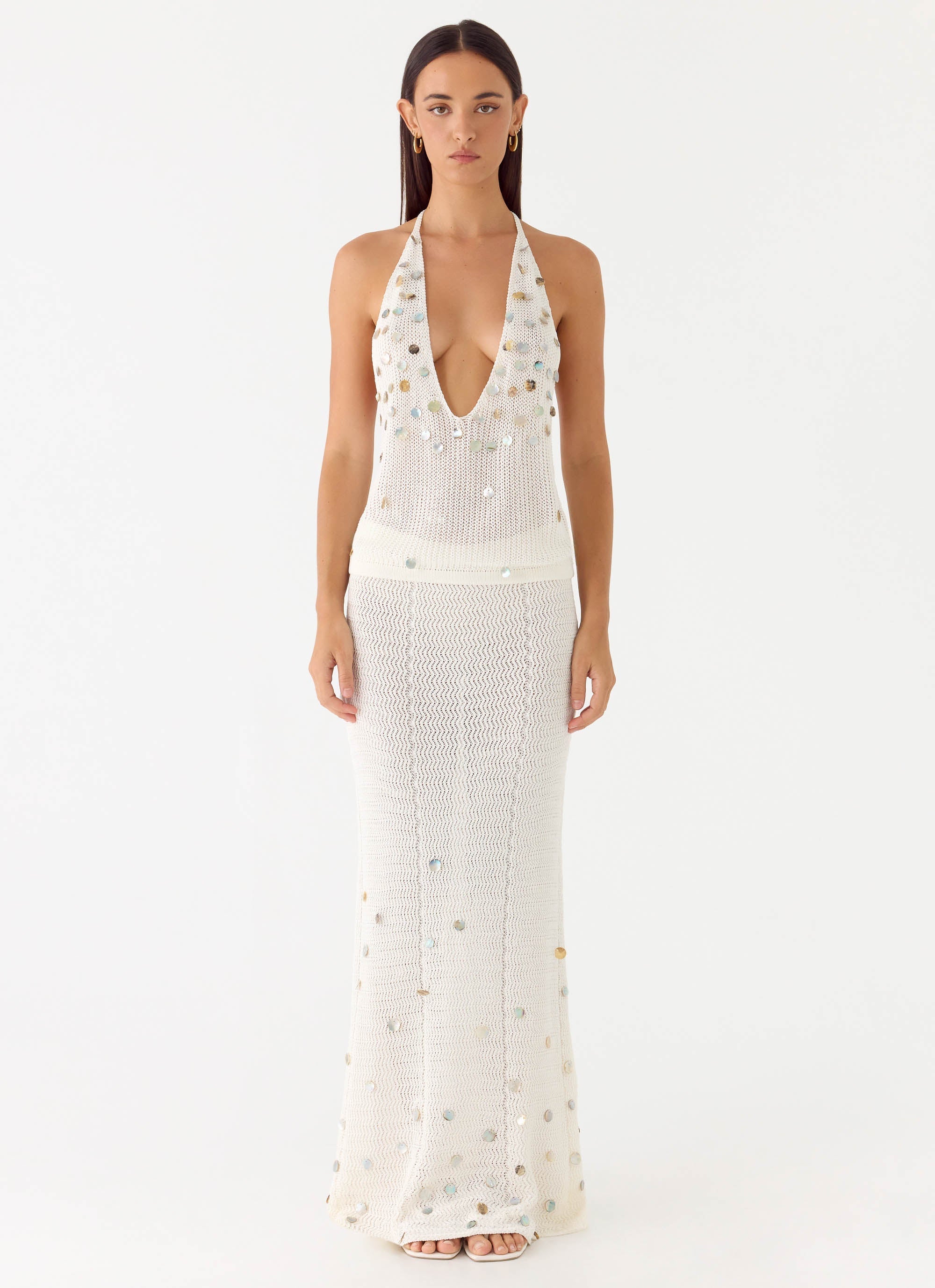 Adelaida Beaded Crochet Top - Ivory
