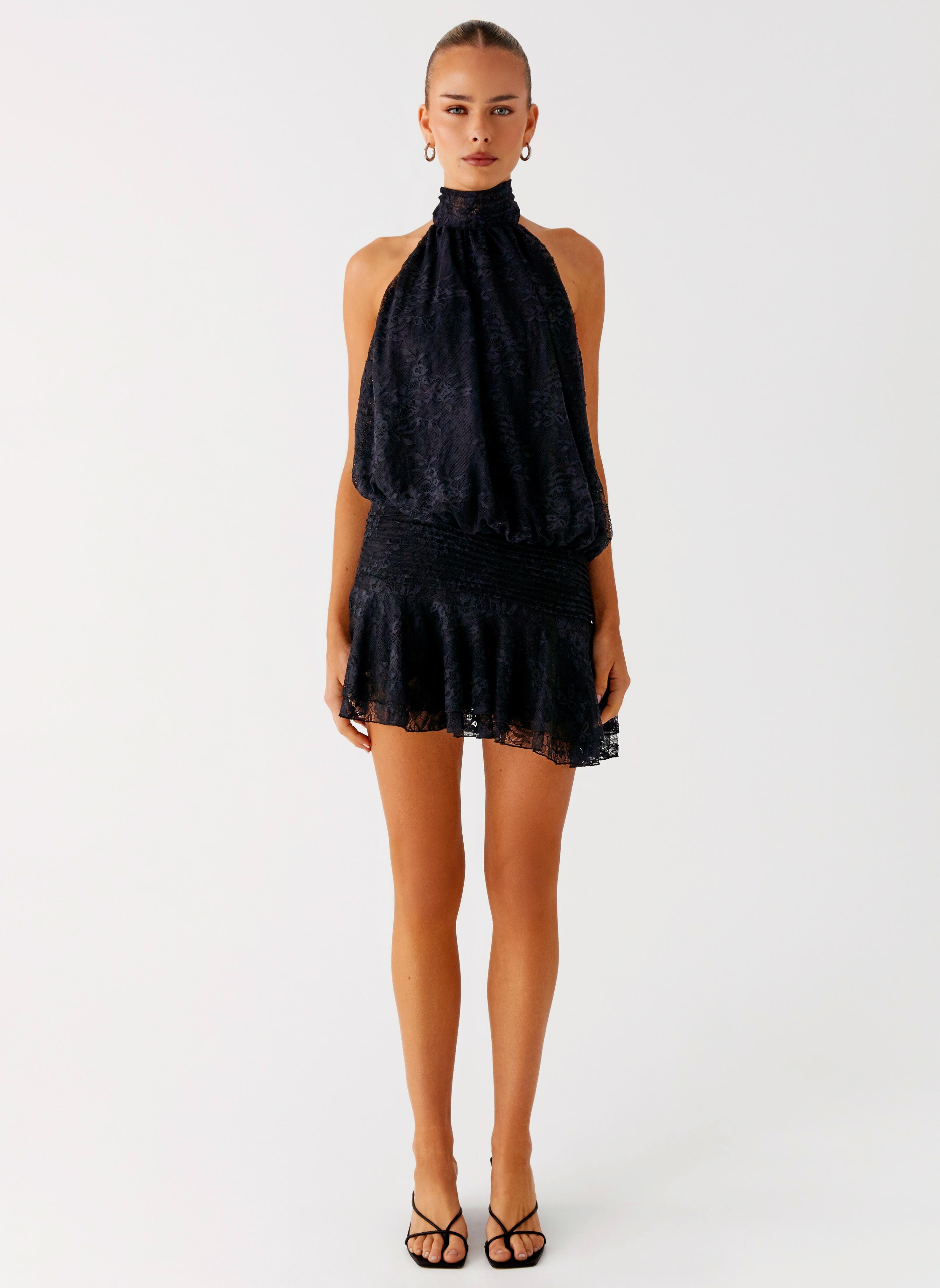 Willow Lace Mini Dress - Black Lace